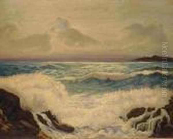 Crashing Surf Oil Painting by Charles Herbert Woodbury