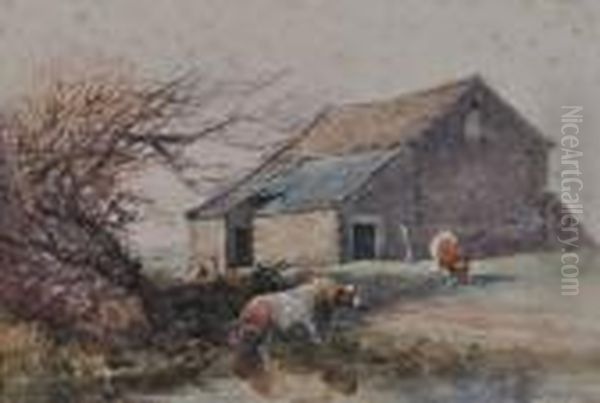 Cattle Beside A Barn by William Arnold Woodhouse