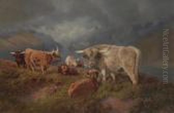 Highland Cattle Oil Painting by William Arnold Woodhouse