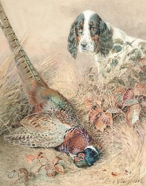 A Spaniel With A Pheasant Oil Painting by William Arnold Woodhouse