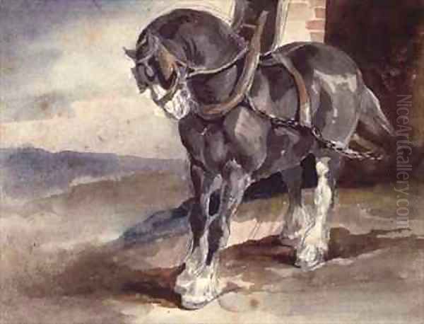 Draft horse by a house Oil Painting by Theodore Gericault