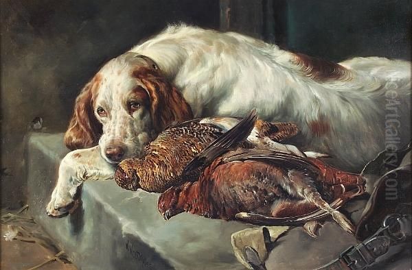 A Setter And Grouse Oil Painting by William Arnold Woodhouse