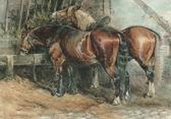 Horses At A Trough Oil Painting by William Arnold Woodhouse