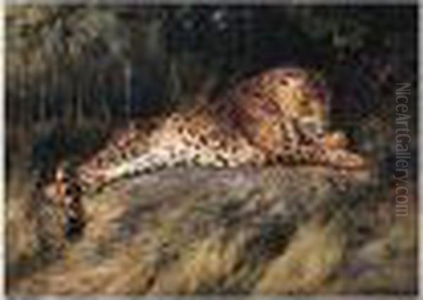 Leopard Oil Painting by William Arnold Woodhouse