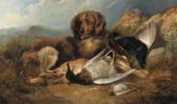 Spainels With Dead Game Oil Painting by William Arnold Woodhouse