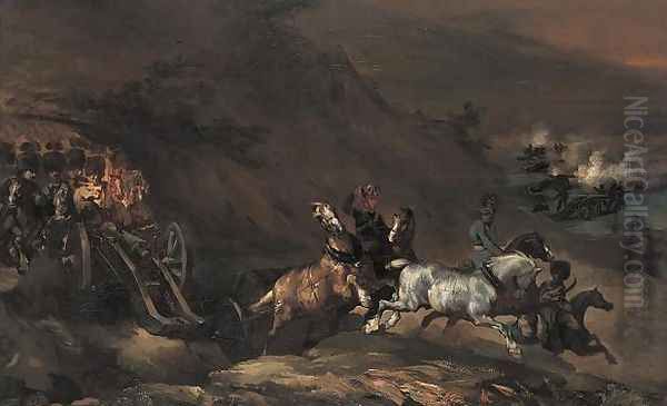 Artillery Train Passing a Ravine Oil Painting by Theodore Gericault