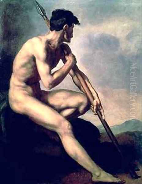 Nude Warrior with a Spear 2 Oil Painting by Theodore Gericault