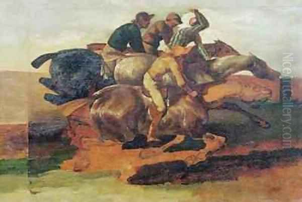 Four Jockeys Galloping Oil Painting by Theodore Gericault