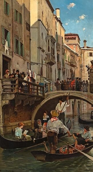 A Venetian Canal Oil Painting by Henry Woods