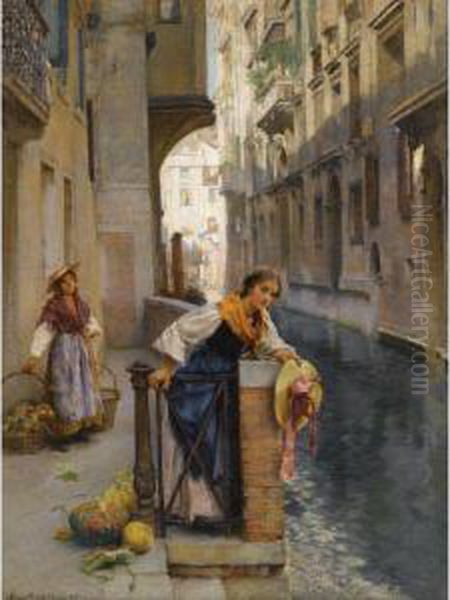 Fruit Sellers From The Islands, Venice Oil Painting by Henry Woods