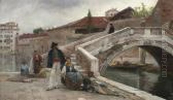 A Venetian Backwater Oil Painting by Henry Woods