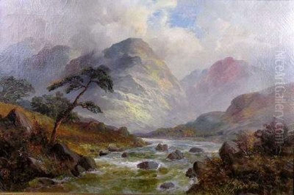 A Highland River Landscape Oil Painting by Henry Woods