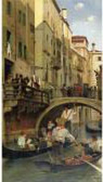 A Venetian Canal Oil Painting by Henry Woods