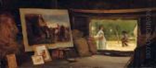 A Country Studio Oil Painting by Henry Woods