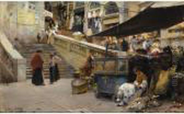 At The Foot Of The Rialto, Venice Oil Painting by Henry Woods