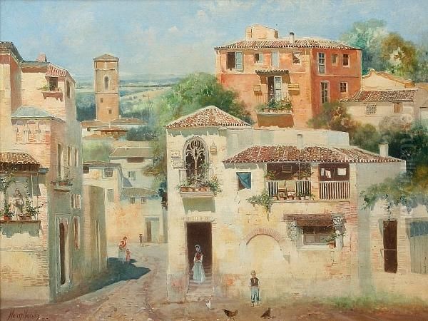 View Of A Medieval Italian Town Oil Painting by Henry Woods