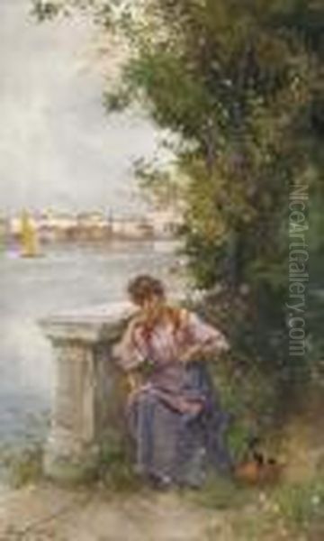 A Venetian Beauty Oil Painting by Henry Woods