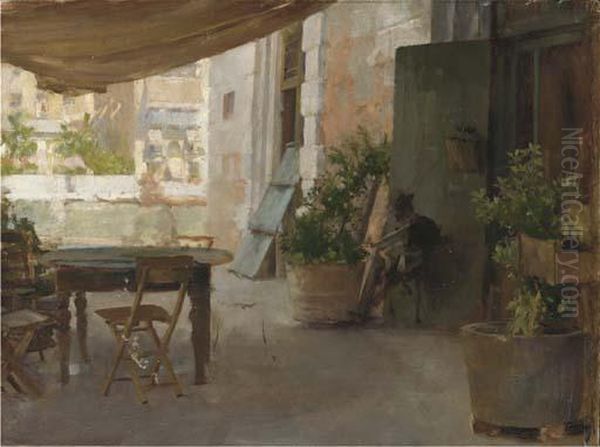 On The Terrace Of A Venetian Villa Oil Painting by Henry Woods