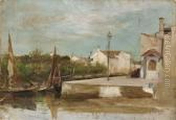 A Venetian Backwater Oil Painting by Henry Woods