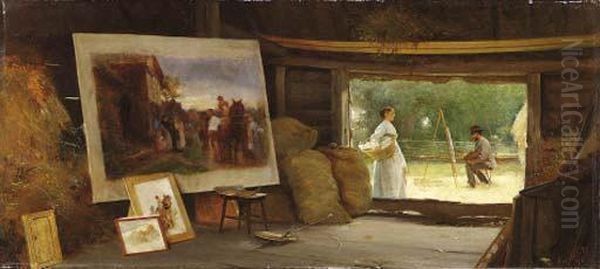 A Country Studio Oil Painting by Henry Woods