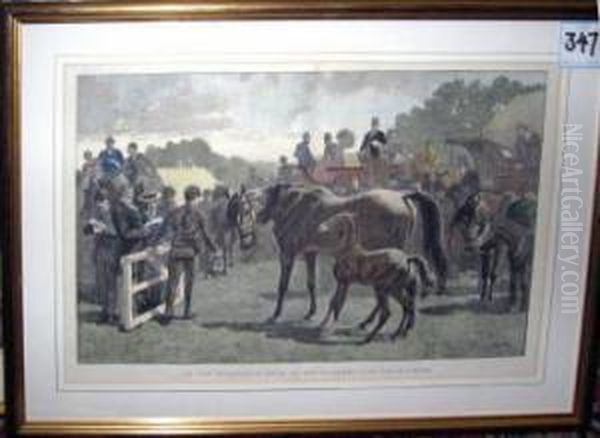 In The Paddock - A Sale Of Brood Mares And Their Foales Oil Painting by Richard Caton Woodville