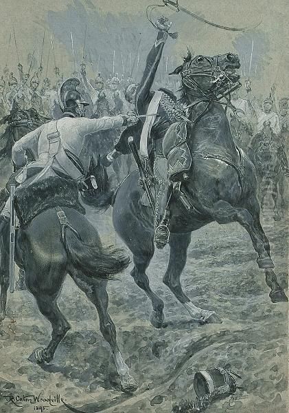 A Cavalry Engagement Oil Painting by Richard Caton Woodville