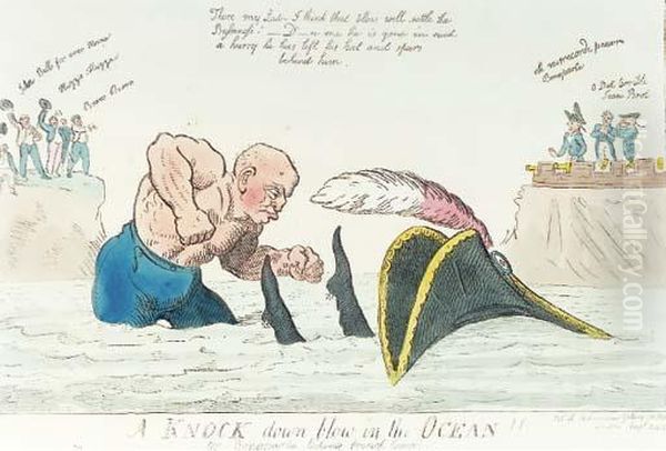 A Knock Down Blow In The Ocean!! Or- Bonaparte Taking Frenchleave Oil Painting by George Moutard Woodward