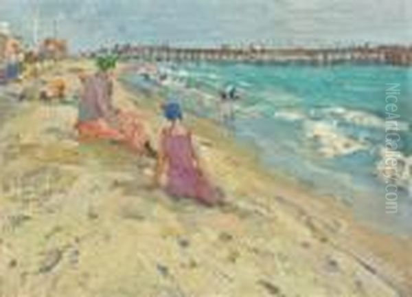 At The Beach Oil Painting by Mabel May Woodward