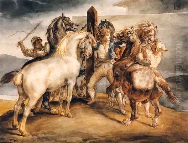 Horse Market Five Horses at the Stake Oil Painting by Theodore Gericault