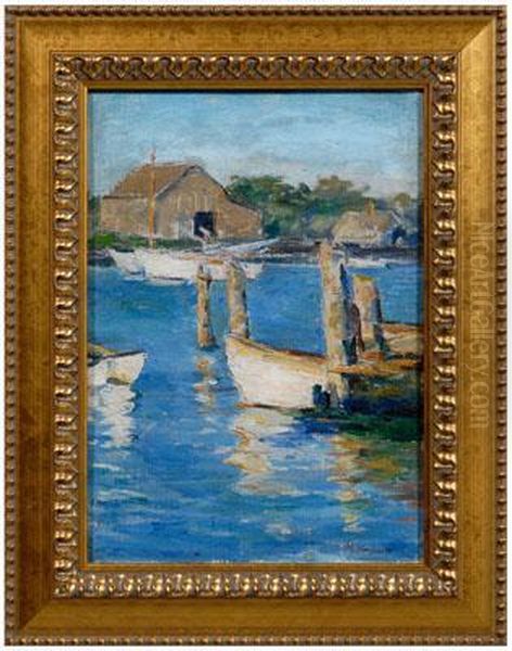 Boats Moored In A Harbor Oil Painting by Mabel May Woodward