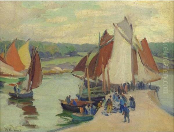 On The Pier Oil Painting by Mabel May Woodward