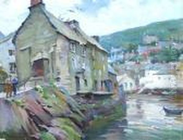 Old Warehouses On Cliff Oil Painting by Mabel May Woodward