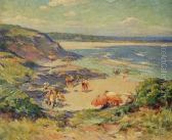 Beach Scene Oil Painting by Mabel May Woodward