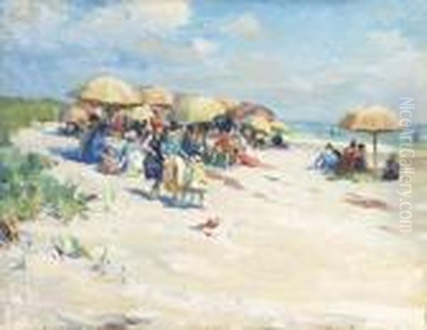 Beach Scene Oil Painting by Mabel May Woodward