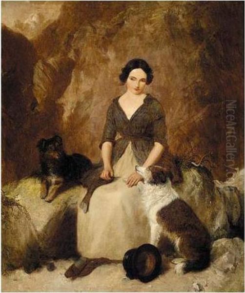 A Welsh Shepherdess Oil Painting by Thomas Woodward