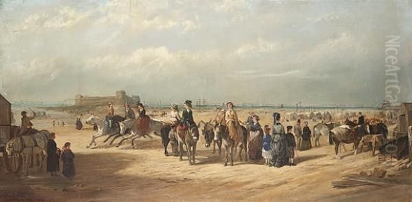 Sunday Morning On The Beach, New Brighton Oil Painting by Henry Charles Woollett