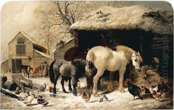 Winter Feed Oil Painting by Henry Charles Woollett