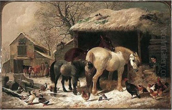 Winter Feed Oil Painting by Henry Charles Woollett