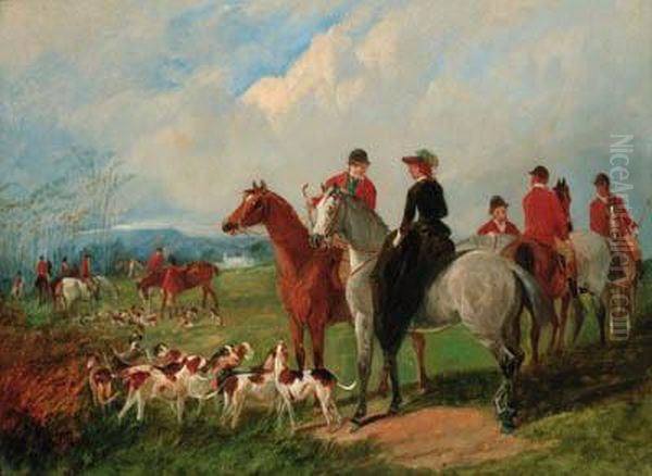 The Meet; Out Of Covert; Taking A Fence; And On The Scent Oil Painting by Henry Charles Woollett