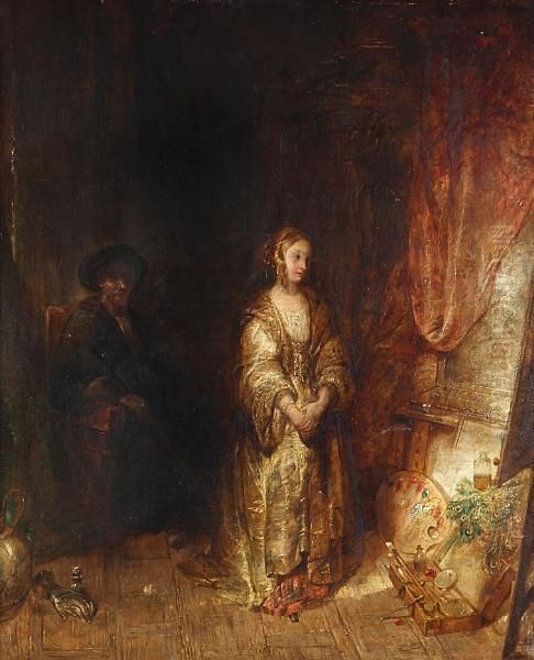 Rembrandt's Studio Oil Painting by Alfred Joseph Woolmer