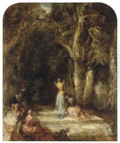 The Archery Lesson Oil Painting by Alfred Joseph Woolmer