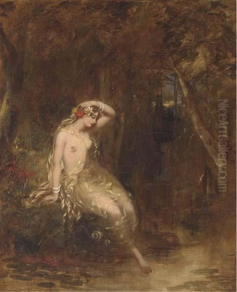 A Nymph At The Waters Edge Oil Painting by Alfred Joseph Woolmer