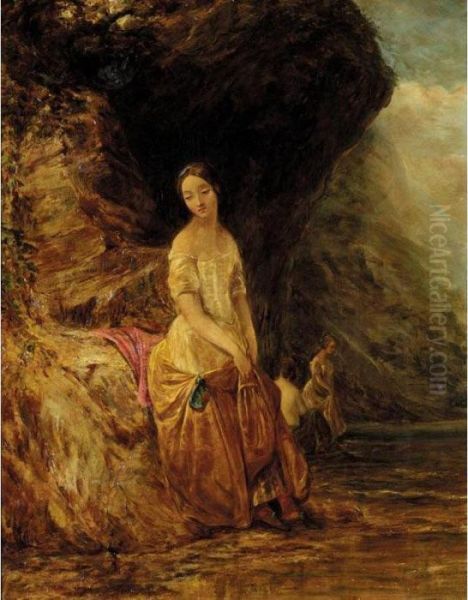 Three Ladies By A Lake Oil Painting by Alfred Joseph Woolmer