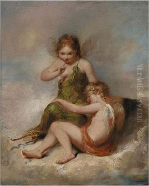 Cherubs Oil Painting by Alfred Joseph Woolmer