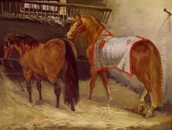 Horses in the Stables Oil Painting by Theodore Gericault