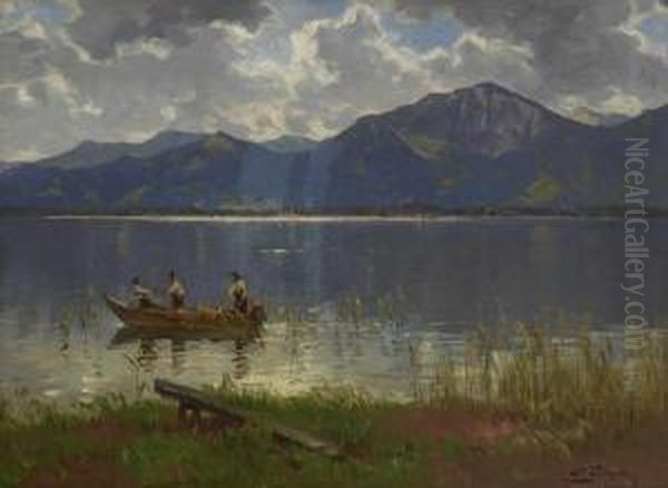 Fischer Am Chiemsee Oil Painting by Josef Wopfner