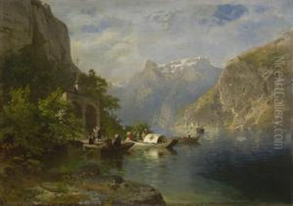 Bei Der Tell-kapelle Am Ufer Des Vierwaldstattersees Oil Painting by Josef Wopfner