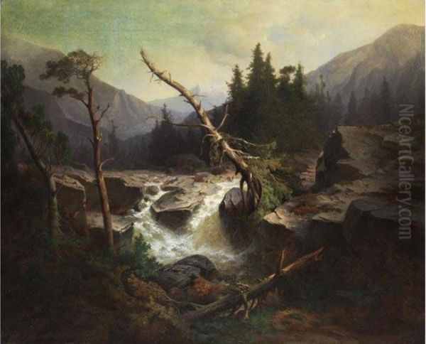 Gebirgsbach Oil Painting by Josef Wopfner