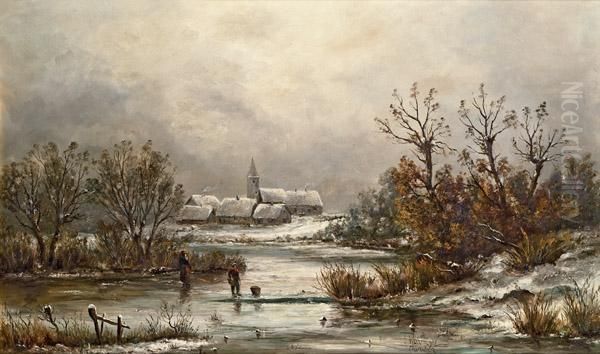 Winterlandschaft Oil Painting by Josef Wopfner