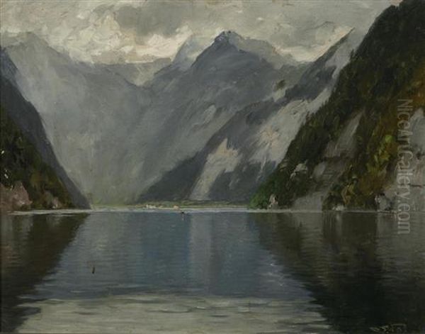 Bergsee. Oil Painting by Josef Wopfner